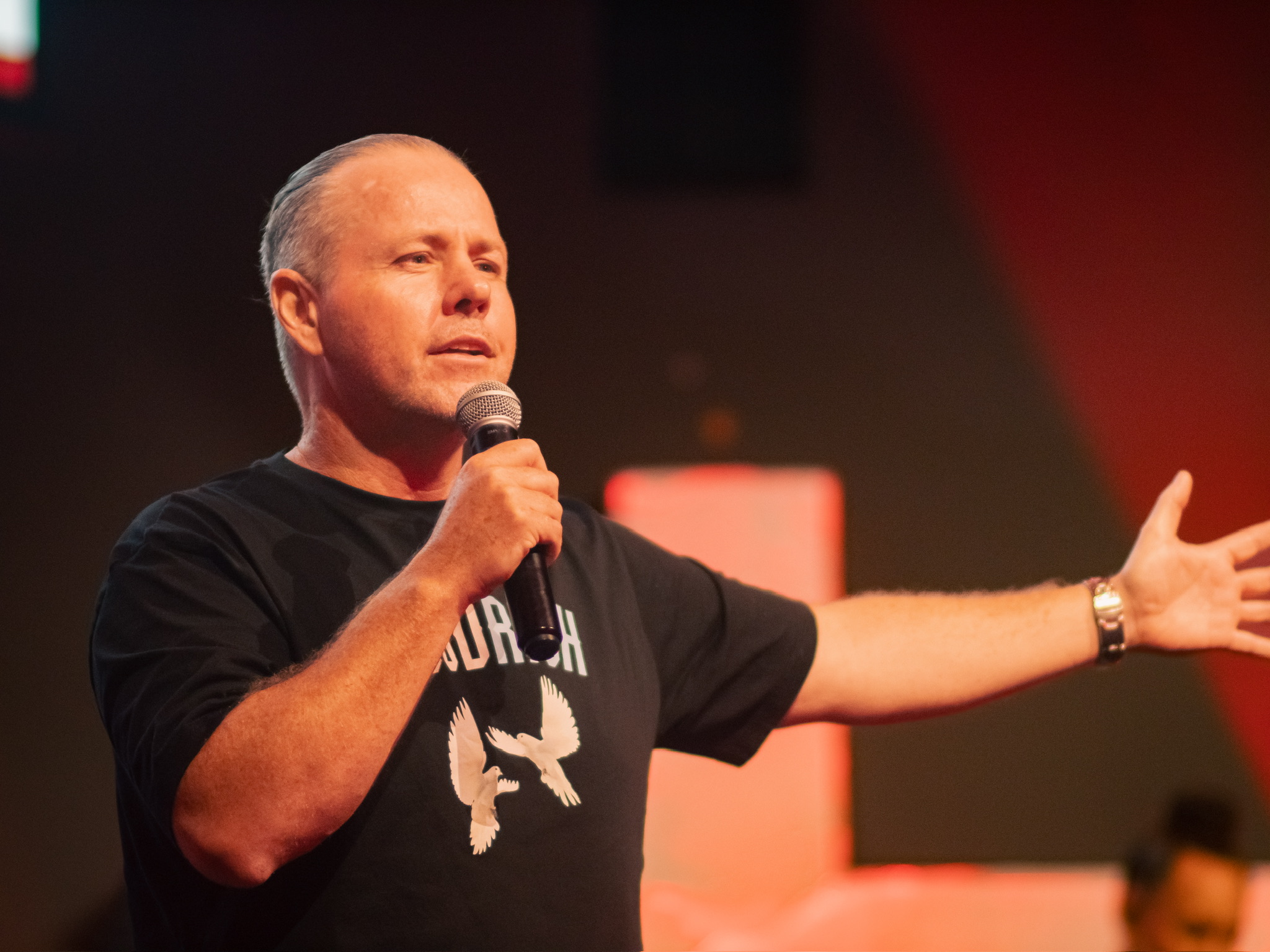 Ps Sonny Pascoe preaches a compelling message at Majestic Church on Sunday.